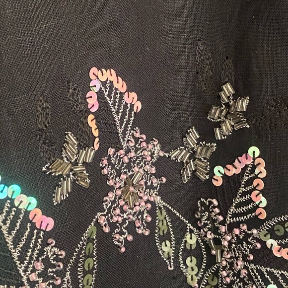 Nikki Valentine Irish Linen Black Sequin Embroidered Wide-Leg Crop Pants Size 10 - Picture 9 of 12